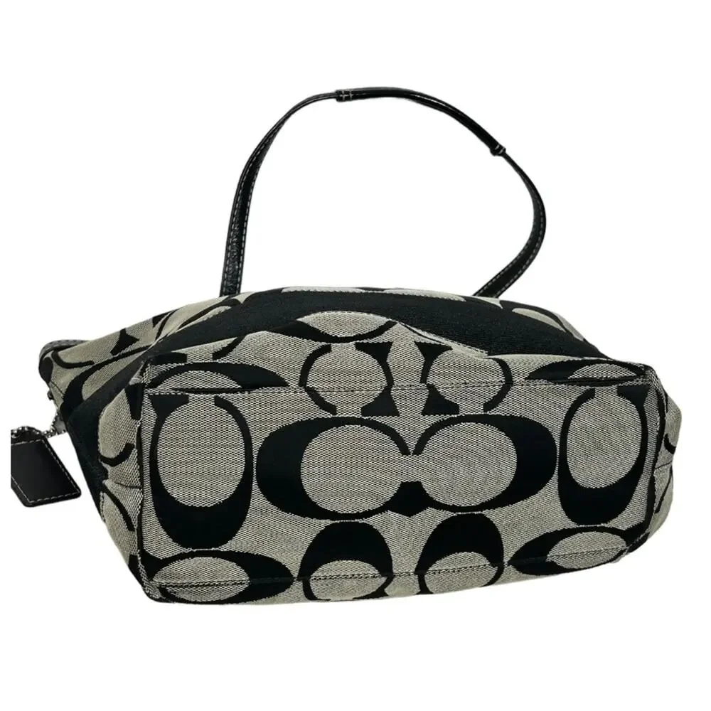 Coach Vintage Signature Canvas Tote Black Khaki Large - Picture 6 of 12